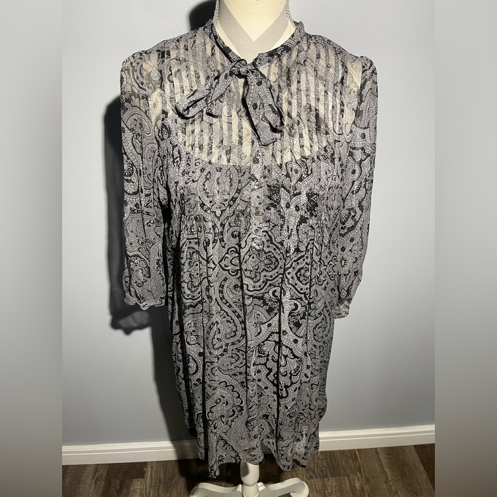 Joie Black and Gray Paisley Long Sleeve Dress